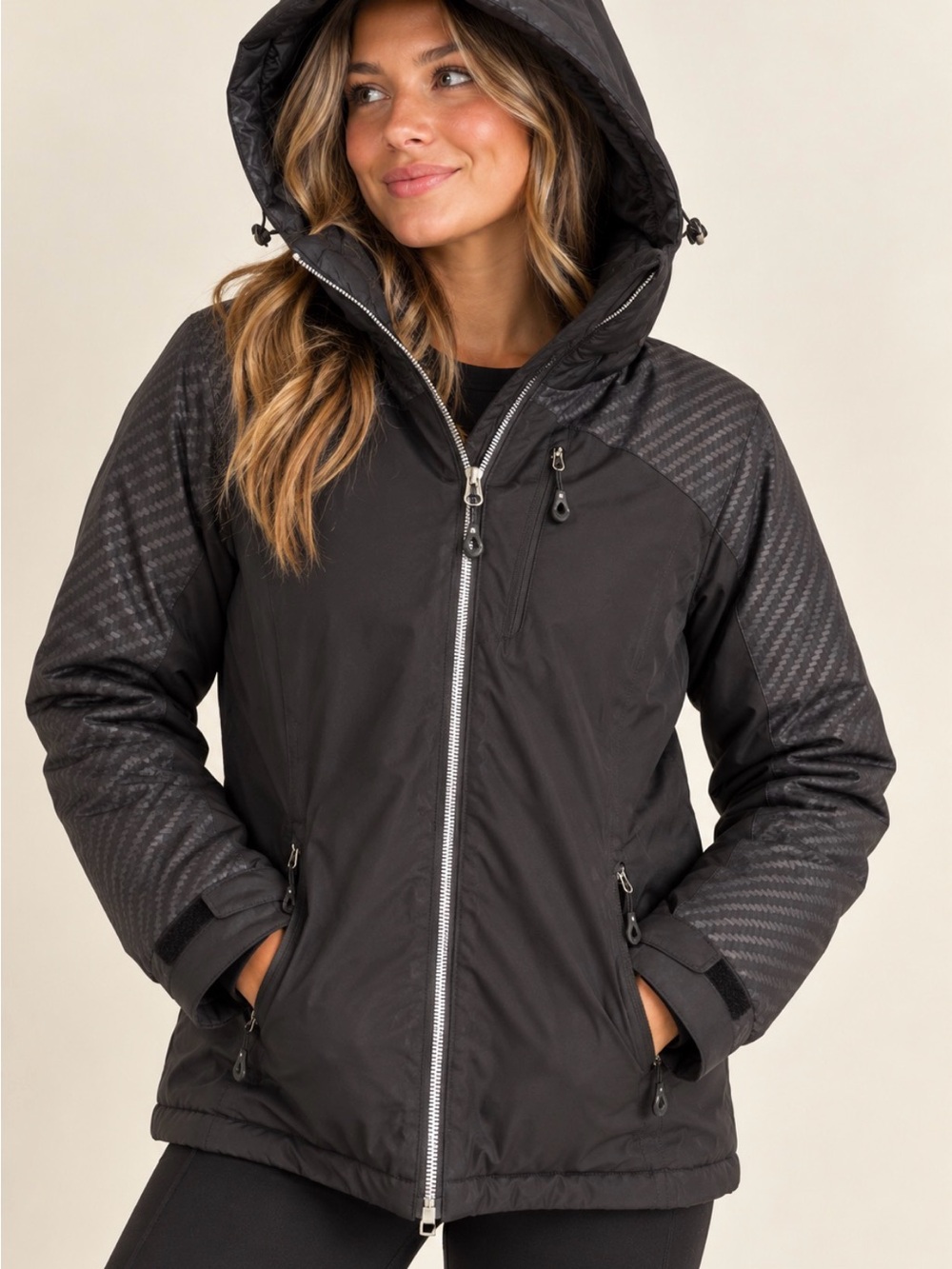 Gerry Black Chevron Ski Winter Jacket Hooded Size Medium